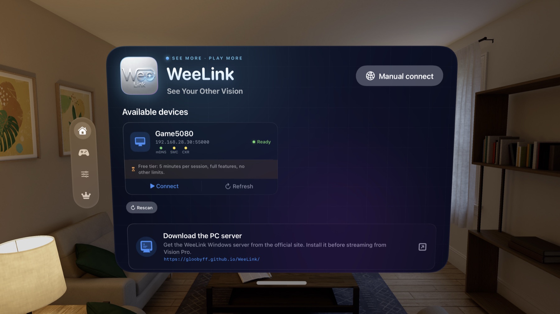 WeeLink Vision Pro client preview